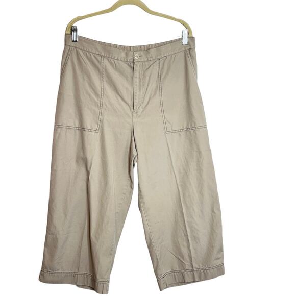 Lauren Ralph Lauren Womens Crop Pants 14 Khaki Wide Leg 100% Cotton Hong Kong - Picture 1 of 4